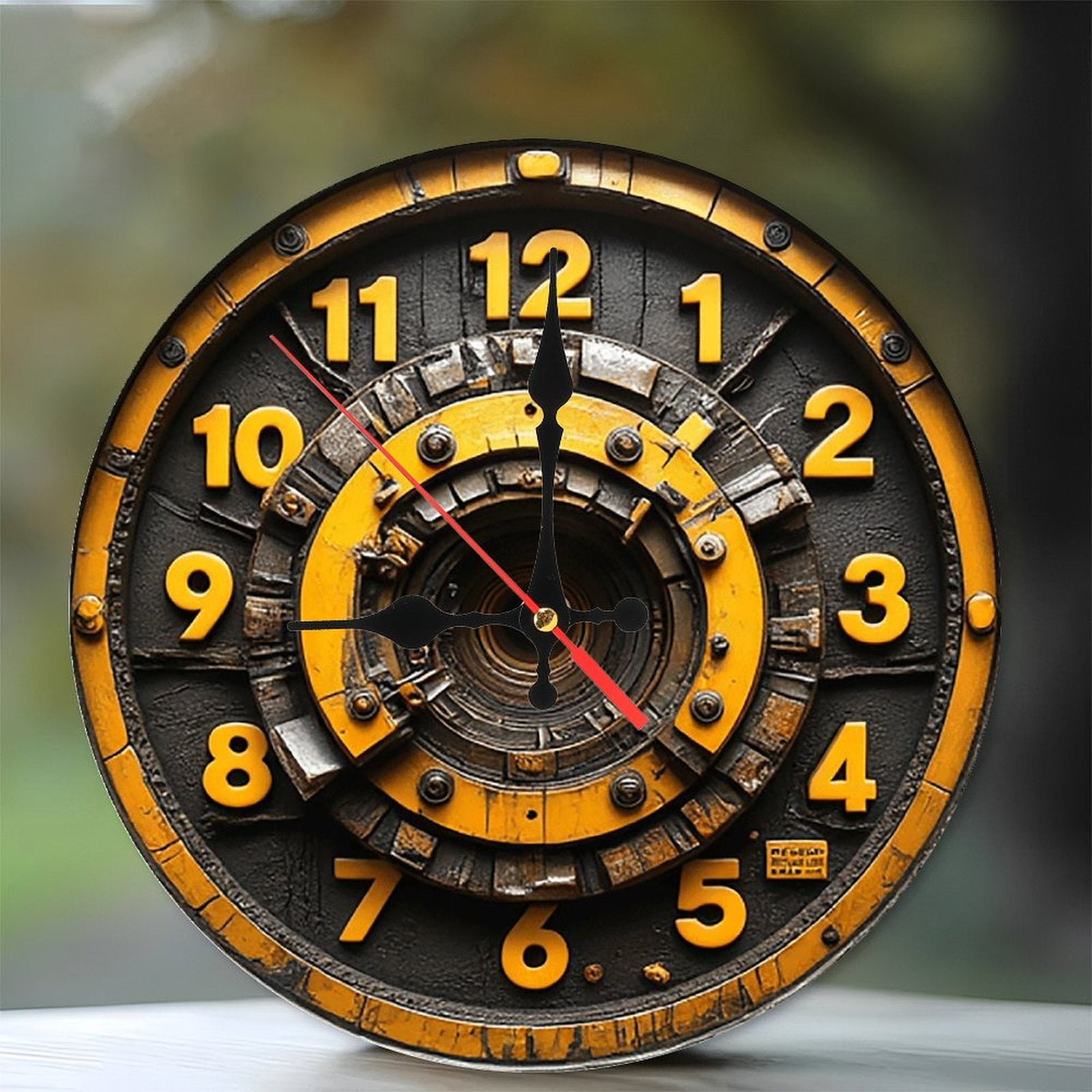 Curated visual reference: Fresh Look at Vintage Industrial Style Wall Clock Metal Yellow Number 10 Inch