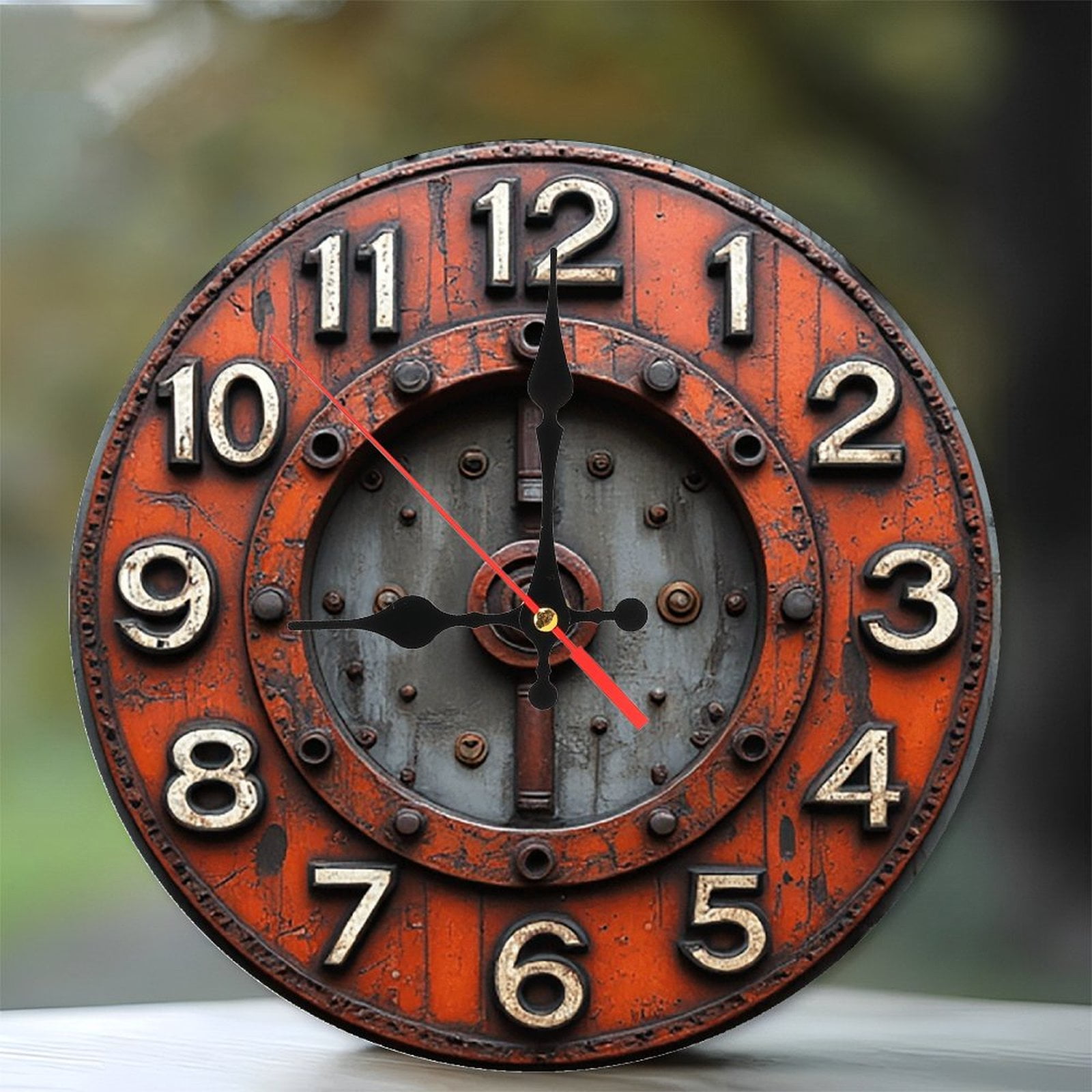 Curated visual reference: Picture Idea: Vintage Industrial Style Wall Clock Orange Metal 10 Inch Silent