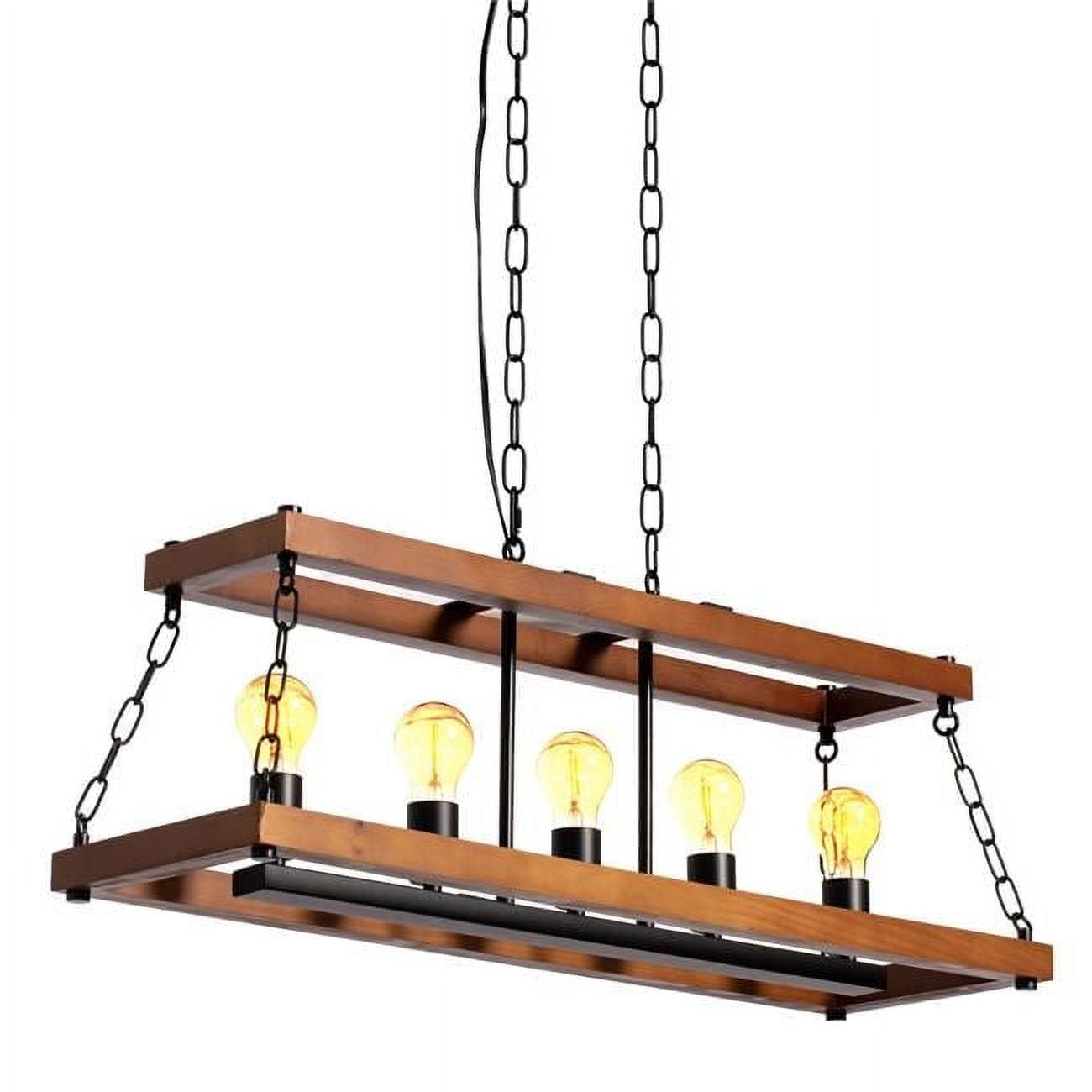 Vintage Industrial Style Wooden Rectangle 5 Bulb Ceiling Hanging Light ...