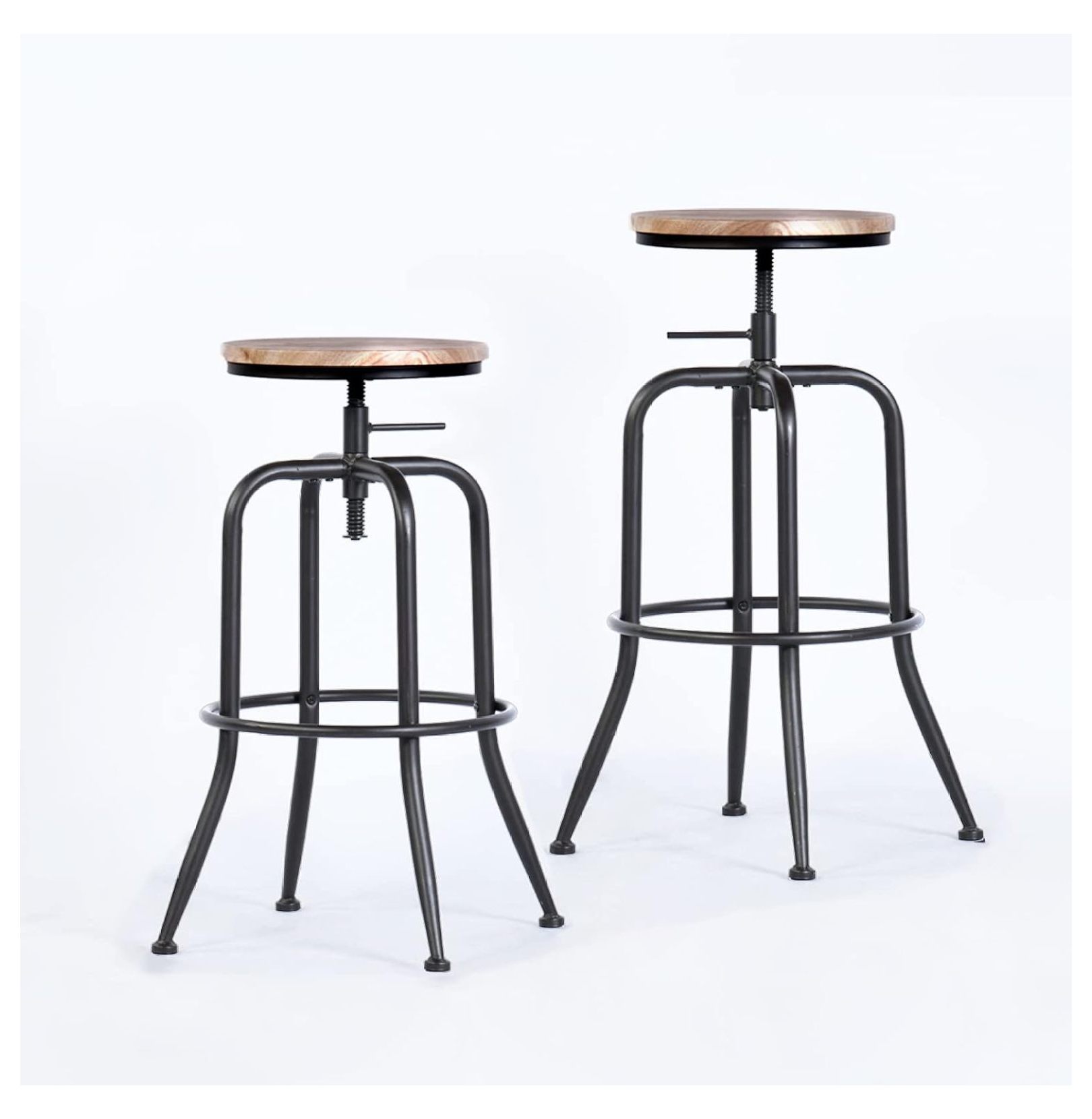 Vintage Industrial Swivel Counter Bar Stools Set of 2, Adjustable