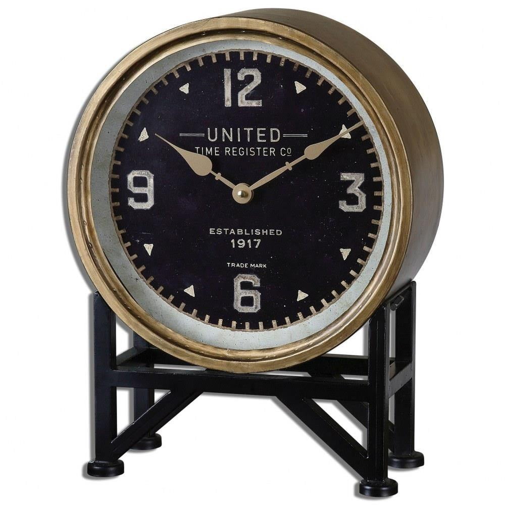 Vintage Brass and Black Industrial Table Clock
