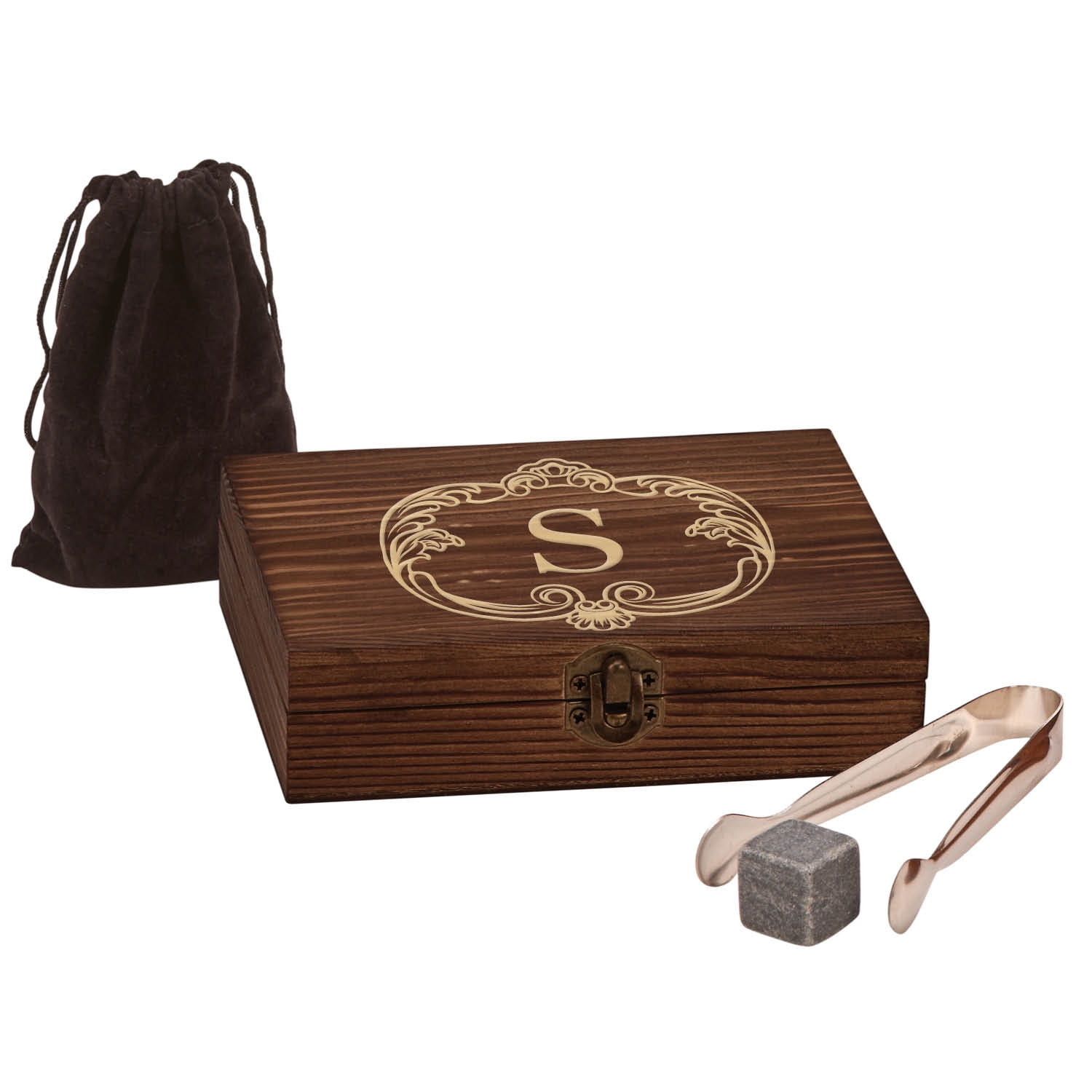 Vintage Initial Personalized Whiskey Stone Set