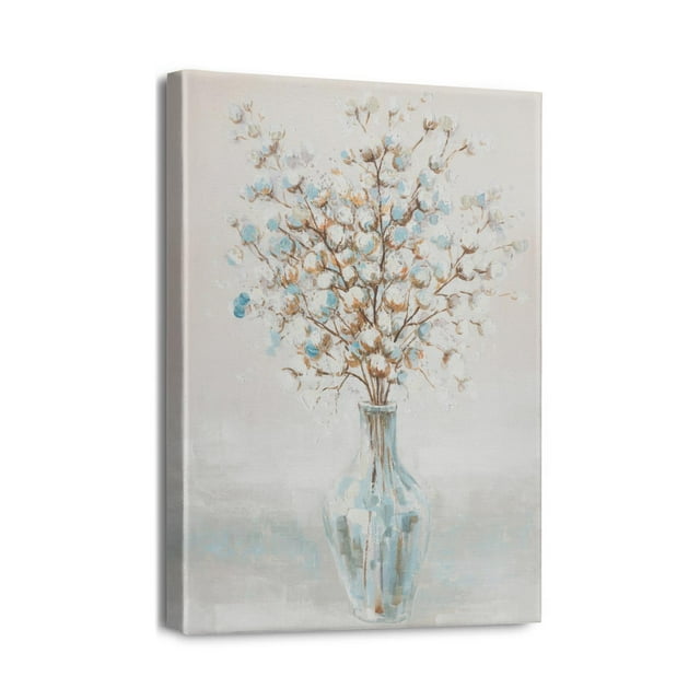 Vintage Ink Painting Style Pink Blue Florals on the Branch (2) Wall Art