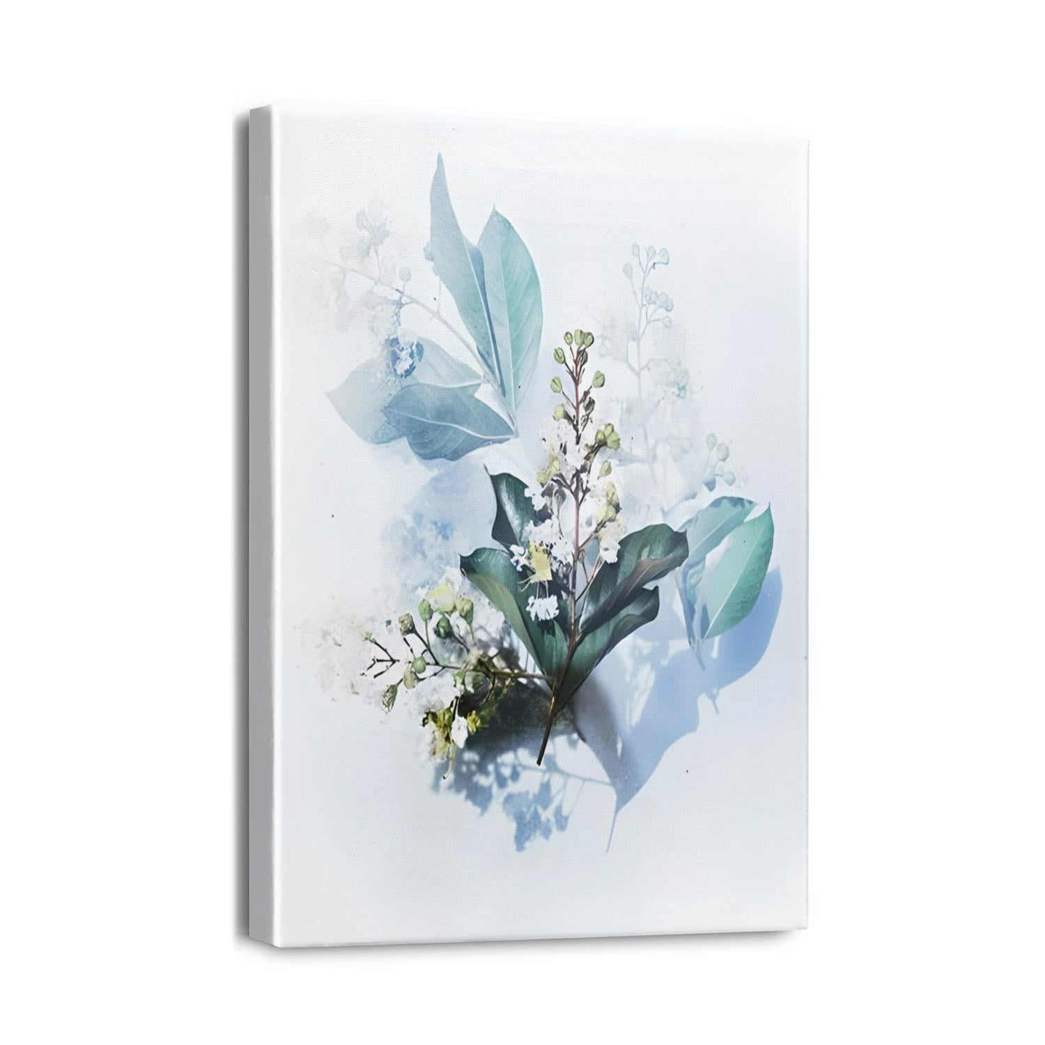 Vintage Ink Painting Style Pink Blue Florals on the Branch (3) Wall Art