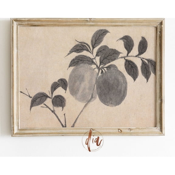 Vintage Ink Sketch Fruit Tree Drawing Neutral Wall Art Rustic Farmhouse Decor Peach Tree Apple Tree French Countrys Wall Art Modern Wall Decor