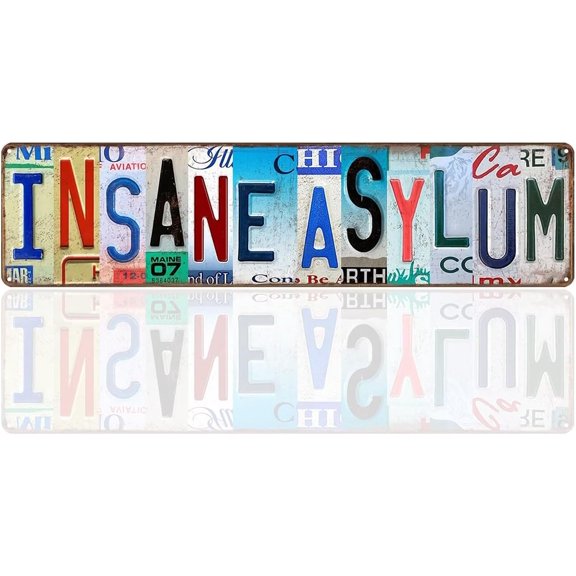 Vintage Insane Asylum Wall Decor Street Signs Bar Metal Tin Signs Wall Art Poster for Home Bathroom Kitchen House Gothic Wall Decor 16 x 4 In