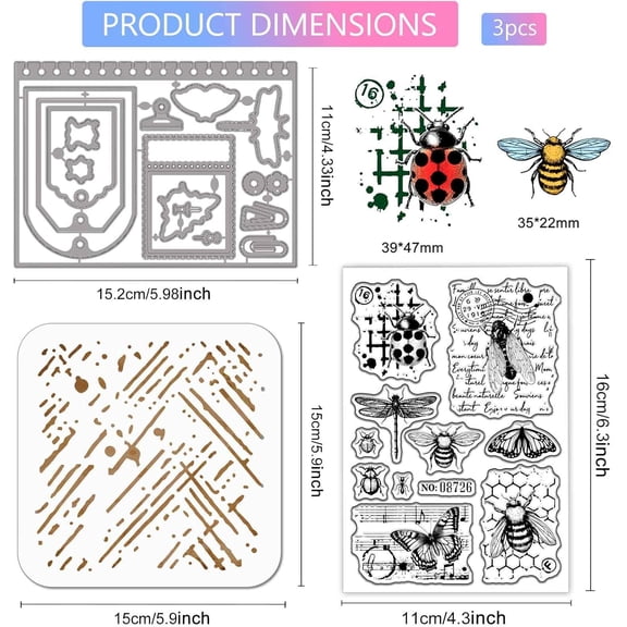 Vintage Insect Clear Silicone Stamp Metal Butterfly Bee Cutting Die Cuts Dragonfly Beetle Paint Craft Stencils for Card Making Scrapbooking Craft DIY Embossing