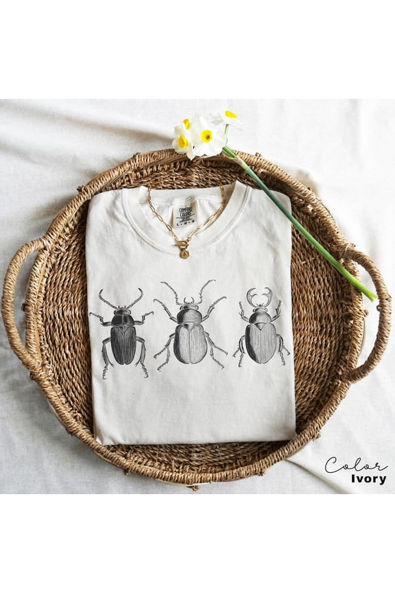 Vintage Insect Shirt, Entomology Tshirt, Cottagecore Shirt, Boho Beetles Print T-Shirt, Dark Academia Graphic, Cottage Core, Biology Shirt WHITE Unisex S-5XL Hot Trending Shirt