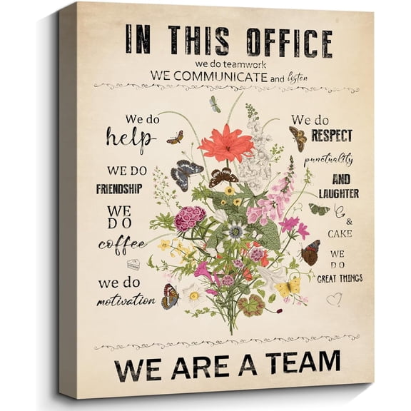 Vintage Inspirational Office Wall Decor Rustic Wildflower Butterfly Poster Botanical Wall Art Prints Motivational Positive Quotes Wall Hanging for Home Office Framed Aesthetic Decor 12x16inch