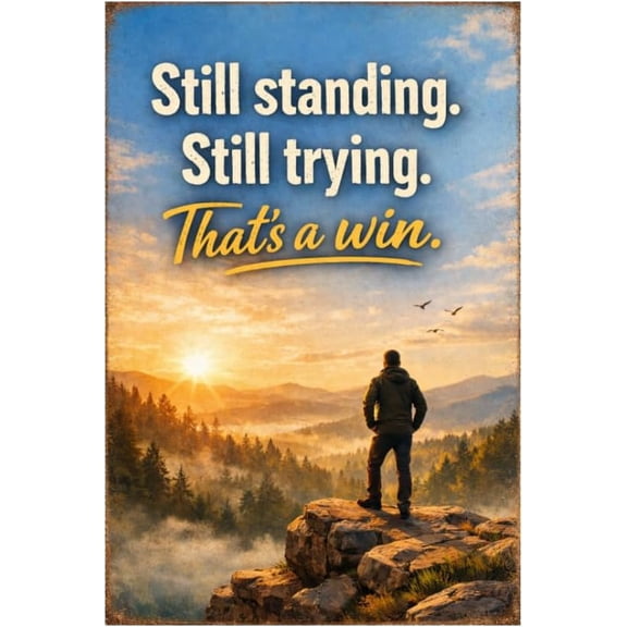 Vintage Inspirational Quote Tin Sign, Scenic Mountain Sunrise Metal Wall Decor, Rustic Motivation Plaque for Home Office Cabin Garage, 8x12 Inch