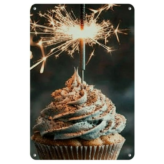 Vintage-Inspired 8x12" Frameless Artwork - Sparkling Fireworks &amp; Chocolate Cupcake Design, Ideal for New Year's Home Decor &amp; Gifts, Wall-Mountable, Home Decor Gift|Cupcake Motif Wall Art