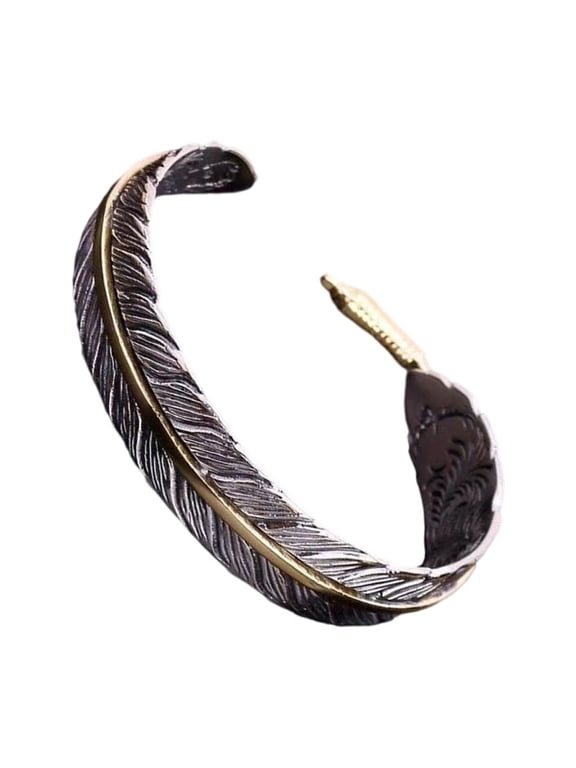 Vintage Inspired Adjustable Feather Cuff Wide Ethnic Bracelet Unisex Jewelry