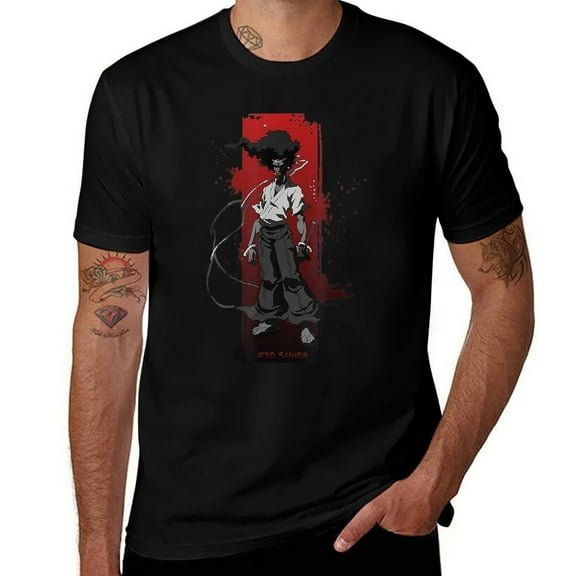 Vintage Inspired Afro Samurai Graphic Mens T Shirts Cotton Short Sleeve T-Shirt Crew Neck Tees Casual Shirt