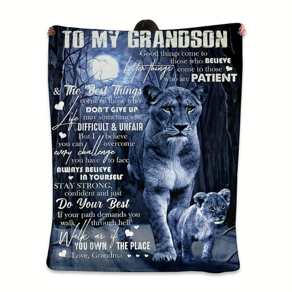 Vintage-Inspired Art Design Throw Blanket for Grandson - Soft, Allergy-Friendly Polyester, Perfect for Sofa, Bed, Travel, Picnic, and Office Use