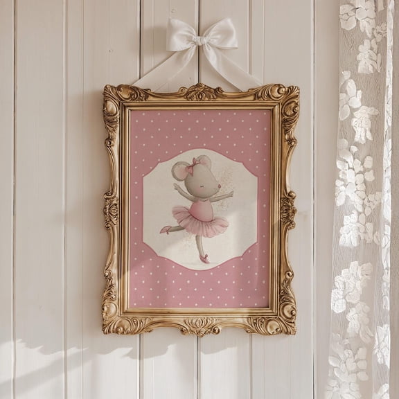 Vintage-Inspired Ballerina Mouse Nursery Art Print - Pink Ballet Dancer Wall Decor for Girls Room Poster Decor, Unframed Poster Size 8x12 F03.1.22l530