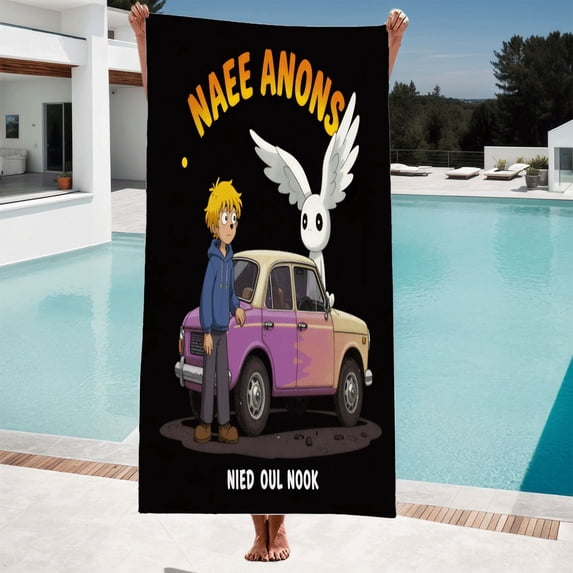Vintage-Inspired Beach Towel with Purple and Beige Design Perfect for Poolside Travel and Bathing - Soft Absorbent Stylish