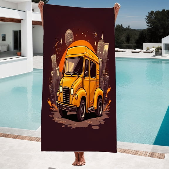 Vintage-Inspired Beach Towel with Retro Truck Design Perfect for Poolside Travel and Bathing - Nostalgic Adventure Vibes