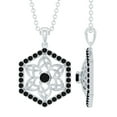 thumbnail image 1 of Rosec Jewels Natural Black Diamond Flower Pendant Necklace - Geometric Hexagon Necklace - AAA Quality - with Jewelry Box, 925 Sterling Silver, 1 of 9