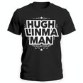 thumbnail image 1 of Vintage Inspired Black T-Shirt with Bold 'Hugh Linman' Graphic & Whimsical Flourish, 1 of 5