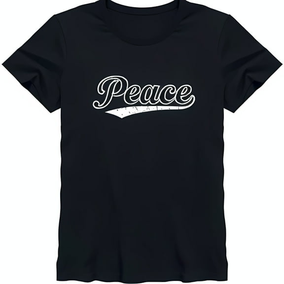 Vintage Inspired Black T-Shirt with Bold 'Peace' Graphic for Everyday Comfort