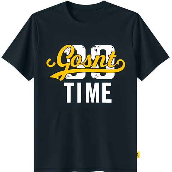 Vintage Inspired Black T-Shirt with Bold White & Yellow Graphic Design