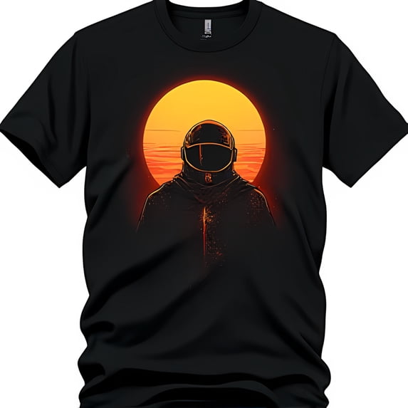 Vintage Inspired Black T-Shirt with Graphic & Retro Sun Design