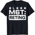 thumbnail image 1 of Vintage Inspired Black T-Shirt with Playful M6T RETING Graphic & Stars, 1 of 5