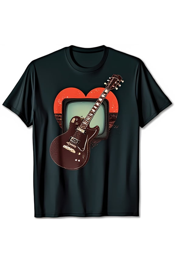 Vintage Inspired Black T-Shirt with Retro & Heart Shaped TV Graphic