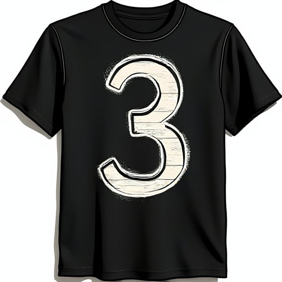 Vintage Inspired Black T-Shirt with Rustic Wooden Number 3 Graphic Casual Comfort