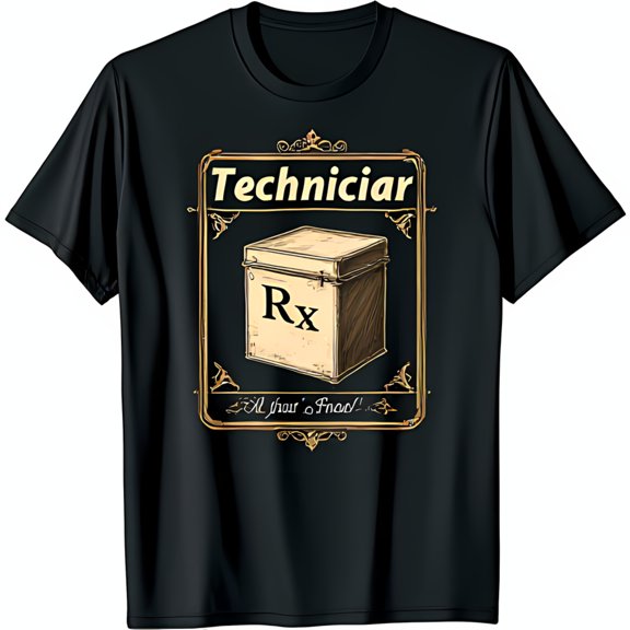 Vintage Inspired Black T-Shirt with Rx Symbol & Technician Graphic