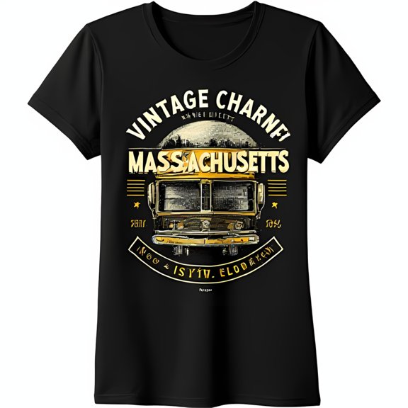 Vintage Inspired Black T-Shirt with Yellow School Bus Design Vintage Charne Massachusetts