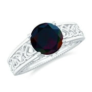 ROSEC JEWELS Vintage Inspired Celtic Ring, Black Opal Solitaire Band Ring with Diamond, 925 Sterling Silver, US 4.00