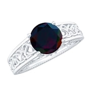 Rosec Jewels Vintage Inspired Celtic Ring, Black Opal Solitaire Band Ring with Diamond, 925 Sterling Silver, US 9.50