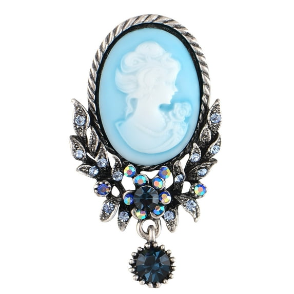 Vintage Inspired Crystal Rhinestone Victorian Lady Cameo Brooch Pin Maiden Flower Pendant