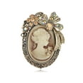 thumbnail image 1 of Vintage Inspired Crystal Rhinestone Victorian Lady Cameo Brooch Pin Maiden Flower Ribbon Bow Pendant, 1 of 4