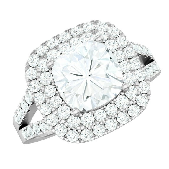 Rosec Jewels Vintage Inspired Cubic Zirconia Double Halo Engagement Ring for Women, 14K White Gold, US 13.00