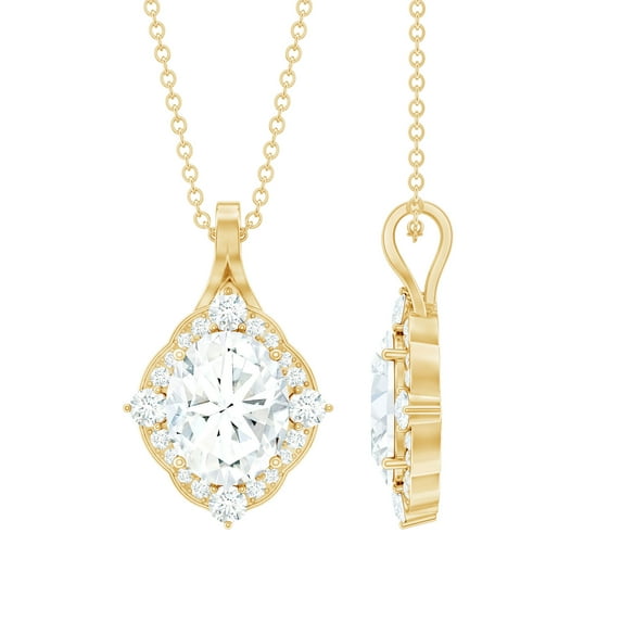 Rosec Jewels Vintage Inspired Cubic Zirconia Pendant Necklace with Halo for Women, 18K Yellow Gold