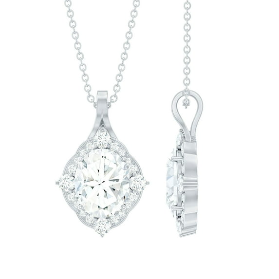 Rosec Jewels Vintage Inspired Cubic Zirconia Pendant Necklace with Halo for Women, 925 Sterling Silver