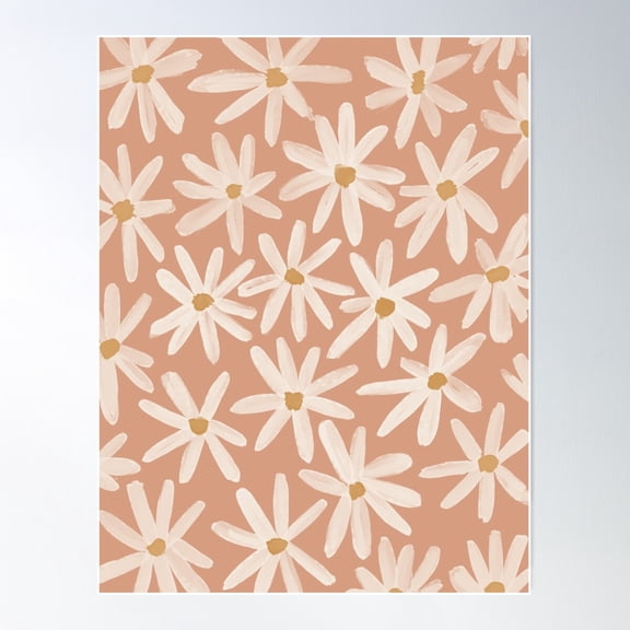 Vintage Inspired Daisy Floral Pattern - Blush Pink And Off White Poster Wall Art, Modern Wall Decor For Living Room Bedroom, 12x18 UNFRAMED