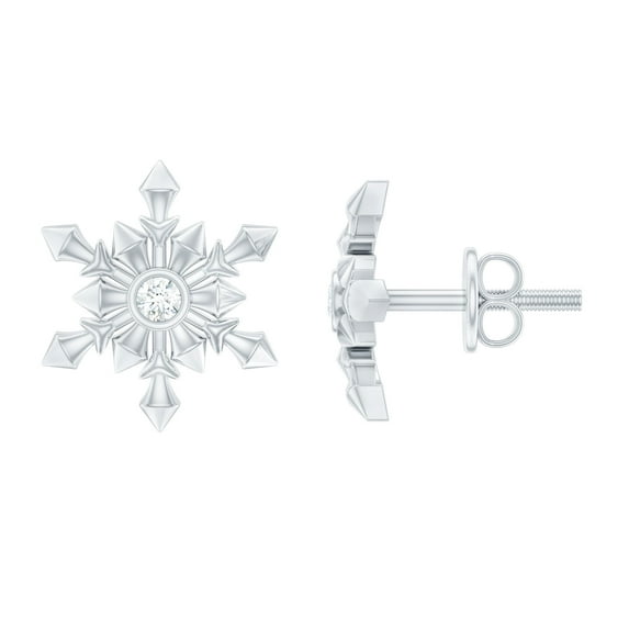 Rosec Jewels Vintage Inspired Diamond Snowflake Stud Earrings (HI-SI Quality, April Birthstone), 925 Sterling Silver