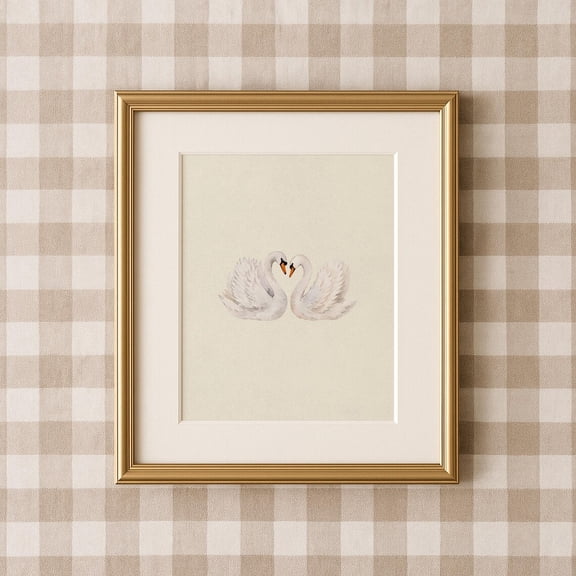 Vintage Inspired Double Swan Minimalist Illustration Prints Cottage Core Room Decor Wall Art French Style Portrait Layout