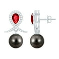 thumbnail image 1 of Rosec Jewels Vintage Inspired Drop Earrings, Tahitian Pearl Earrings with Created Ruby and Moissanite, 10K White Gold, 1 of 9