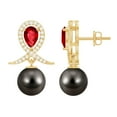 thumbnail image 1 of Rosec Jewels Vintage Inspired Drop Earrings, Tahitian Pearl Earrings with Created Ruby and Moissanite, 18K Yellow Gold, 1 of 9