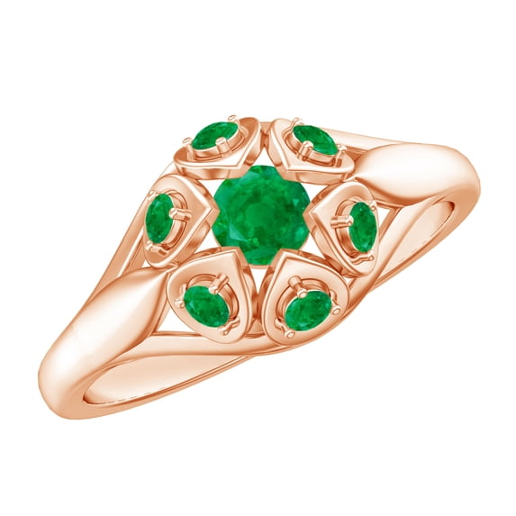 Rosec Jewels Vintage Inspired Emerald Ring for Women (AAA Quality), 10K Rose Gold, US 9.50