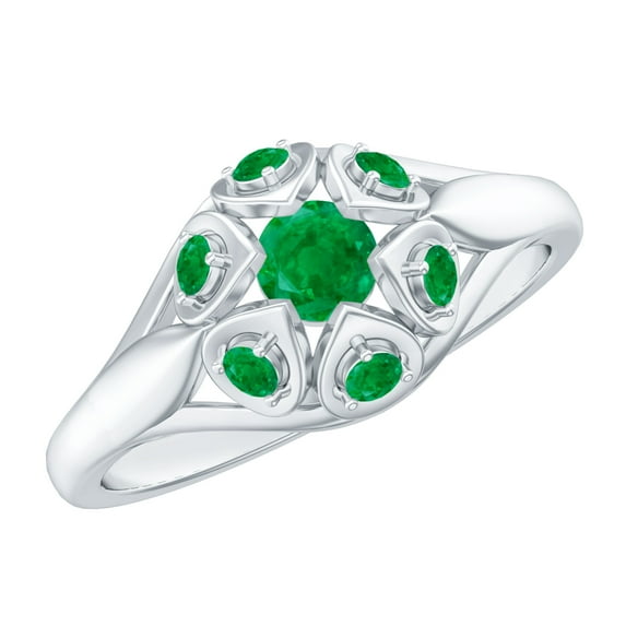 Rosec Jewels Vintage Inspired Emerald Ring for Women (AAA Quality), 10K White Gold, US 9.00