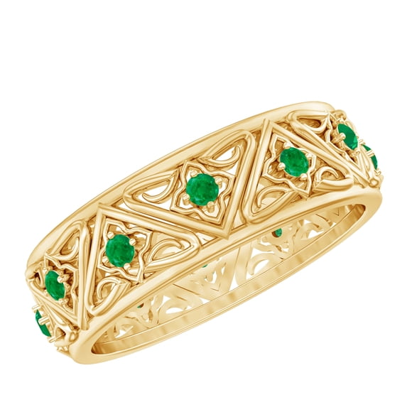 Rosec Jewels Vintage Inspired Emerald Wedding Band for Women ( AAA Quality), 18K Yellow Gold, US 8.50