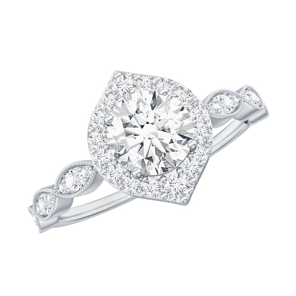 Rosec Jewels Vintage Inspired Engagement Ring for Women - Certified Moissanite Ring with Halo, 925 Sterling Silver, US 12.50