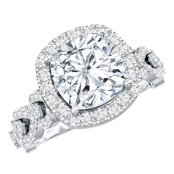 Rosec Jewels Certified Moissanite Engagement Ring with Halo - Vintage Style Ring - D-VS1 Quality - with Jewelry Box, 925 Sterling Silver, US 10.50