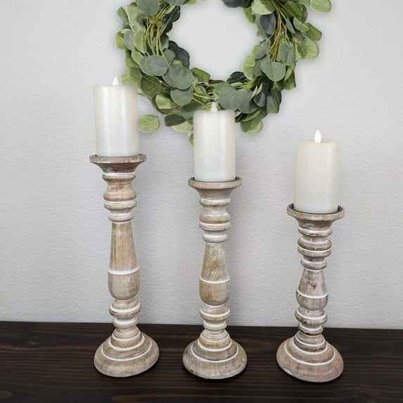Vintage Inspired Farmhouse Candle Holders - Holds 3" Pillar Candles - Set of 4