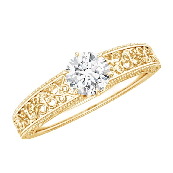Rosec Jewels Vintage Inspired Lab Grown Diamond Promise Ring - Filigree Ring for Women - EF-VS Quality - with Jewelry Box, 18K Yellow Gold, US 12.50